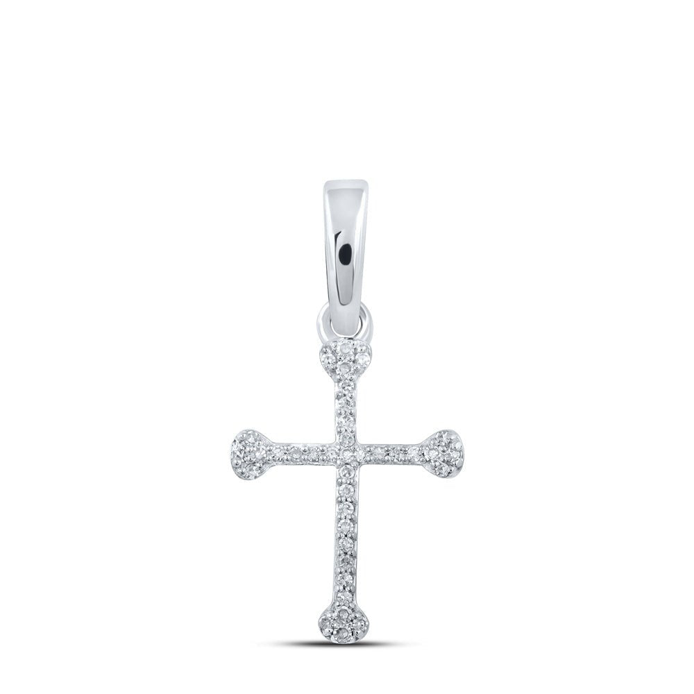 Diamond Cross Pendant | 10kt White Gold Womens Round Diamond Cross Pendant 1/12 Cttw | Splendid Jewellery GND