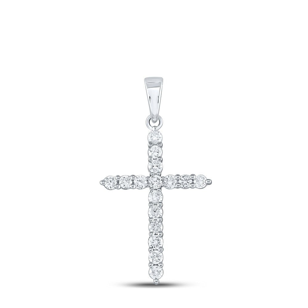 Diamond Cross Pendant | 10kt White Gold Womens Round Diamond Cross Pendant 1/2 Cttw | Splendid Jewellery GND