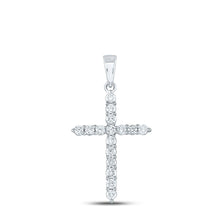 Load image into Gallery viewer, Celestial Brilliance: 10kt White Gold Diamond Cross Pendant Top view from the 10Kt White Gold Womens Round Diamond Cross Pendant 1 2 Cttwpin213220 collection by Splendid Jewellery