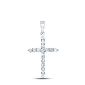 Celestial Brilliance: 10kt White Gold Diamond Cross Pendant Top view from the 10Kt White Gold Womens Round Diamond Cross Pendant 1 2 Cttwpin213220 collection by Splendid Jewellery
