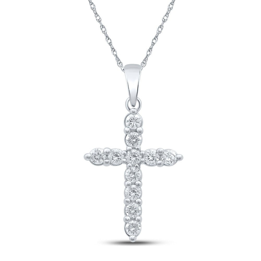Diamond Cross Pendant | 10kt White Gold Womens Round Diamond Cross Pendant 1/2 Cttw | Splendid Jewellery GND