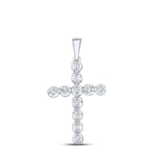 Load image into Gallery viewer, Radiant Faith: 10kt White Gold Diamond Cross Pendant Top view from the 10Kt White Gold Womens Round Diamond Cross Pendant 1 2 Cttwpin285706 collection by Splendid Jewellery