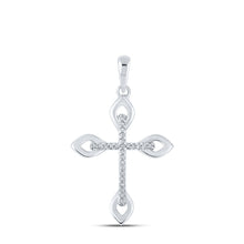 Load image into Gallery viewer, Radiant Faith Diamond Cross Pendant - 10kt White Gold Womens Round Diamond Cross Pendant 1/20 Cttw Top view from the 10Kt White Gold Womens Round Diamond Cross Pendant 1 20 Cttwpin214042 collection by Splendid Jewellery