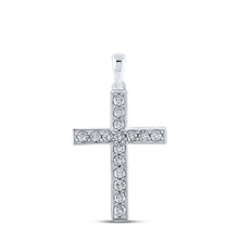 Load image into Gallery viewer, Radiant Reflections: 10kt White Gold Diamond Cross Pendant Top view from the 10Kt White Gold Womens Round Diamond Cross Pendant 1 3 Cttwpin280433 collection by Splendid Jewellery