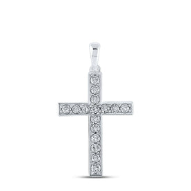 Radiant Reflections: 10kt White Gold Diamond Cross Pendant Top view from the 10Kt White Gold Womens Round Diamond Cross Pendant 1 3 Cttwpin280433 collection by Splendid Jewellery