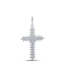 Load image into Gallery viewer, Radiant Faith Diamond Cross Pendant in 10kt White Gold Top view from the 10Kt White Gold Womens Round Diamond Cross Pendant 1 3 Cttwpin211990 collection by Splendid Jewellery