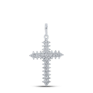 Diamond Cross Pendant | 10kt White Gold Womens Round Diamond Cross Pendant 1/3 Cttw | Splendid Jewellery GND