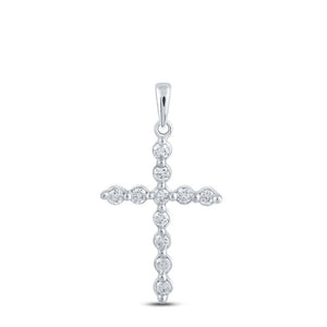 Diamond Cross Pendant | 10kt White Gold Womens Round Diamond Cross Pendant 1/3 Cttw | Splendid Jewellery GND