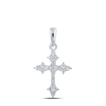 Load image into Gallery viewer, 10kt White Gold Womens Round Diamond Cross Pendant - A Timeless Symbol of Elegance and Grace Top view from the 10Kt White Gold Womens Round Diamond Cross Pendant 1 4 Cttwpin213563 collection by Splendid Jewellery