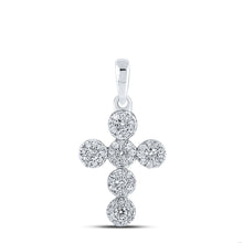 Load image into Gallery viewer, Radiant Brilliance: 10kt White Gold Diamond Cross Pendant Top view from the 10Kt White Gold Womens Round Diamond Cross Pendant 1 4 Cttwpin211677 collection by Splendid Jewellery