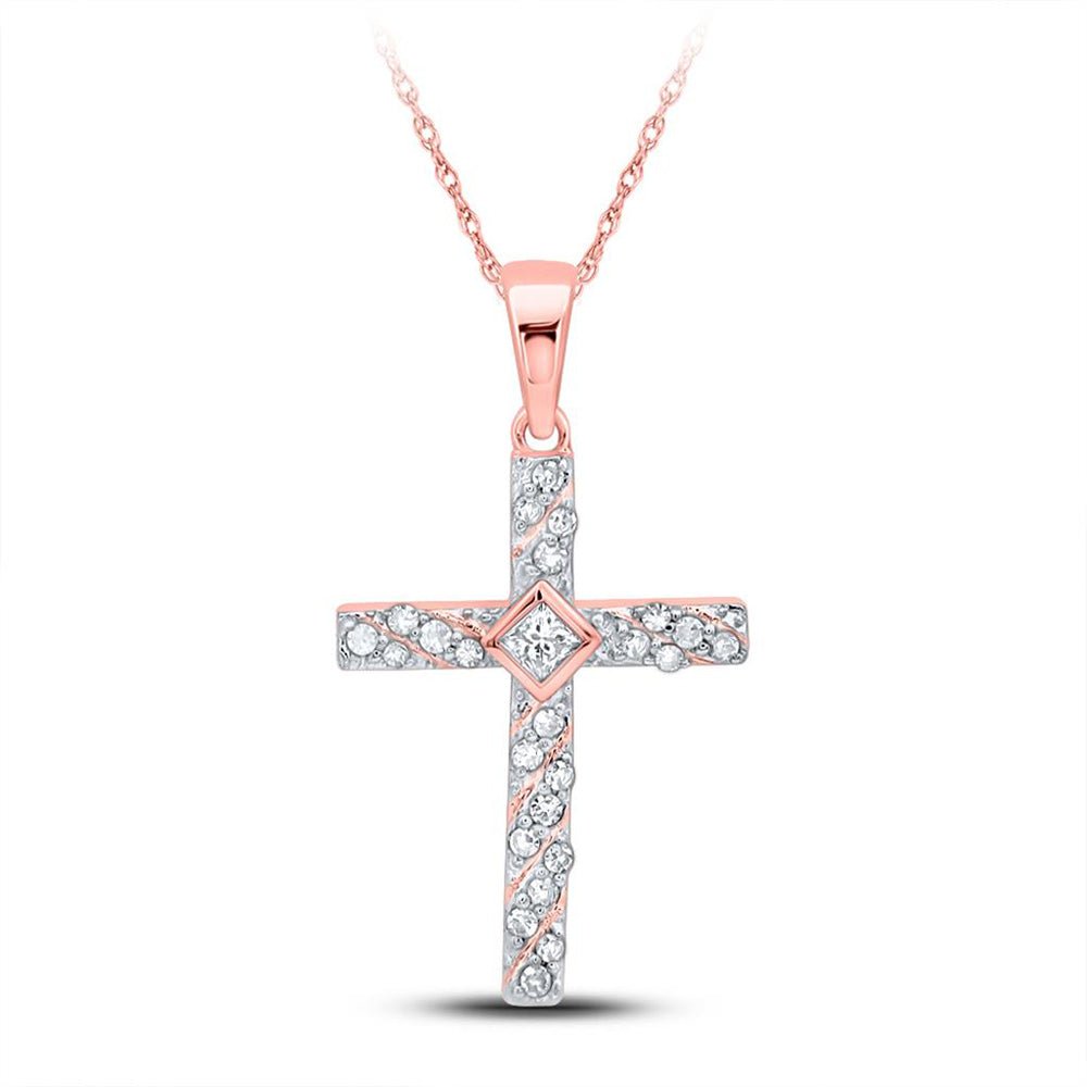 Diamond Cross Pendant | 10kt White Gold Womens Round Diamond Cross Pendant 1/4 Cttw | Splendid Jewellery GND