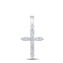 Load image into Gallery viewer, Radiant Splendor: 10kt White Gold Diamond Cross Pendant Top view from the 10Kt White Gold Womens Round Diamond Cross Pendant 1 4 Cttwpin213066 collection by Splendid Jewellery