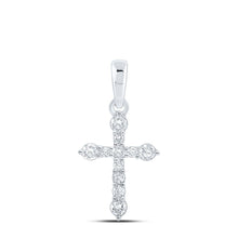 Load image into Gallery viewer, Graceful Brilliance Diamond Cross Pendant Top view from the 10Kt White Gold Womens Round Diamond Cross Pendant 1 4 Cttwpin213564 collection by Splendid Jewellery