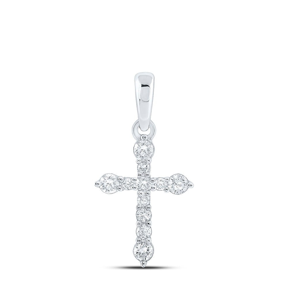 Diamond Cross Pendant | 10kt White Gold Womens Round Diamond Cross Pendant 1/4 Cttw | Splendid Jewellery GND