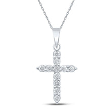 Load image into Gallery viewer, Elegant Brilliance: 10kt White Gold Womens Round Diamond Cross Pendant 1/4 Cttw Top view from the 10Kt White Gold Womens Round Diamond Cross Pendant 1 4 Cttwpin286777 collection by Splendid Jewellery