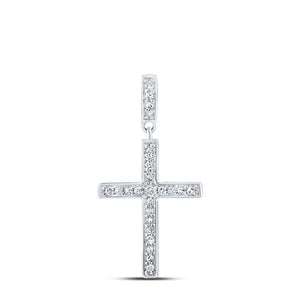 Diamond Cross Pendant | 10kt White Gold Womens Round Diamond Cross Pendant 1/5 Cttw | Splendid Jewellery GND