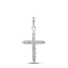 Load image into Gallery viewer, Radiant Reflections: 10kt White Gold Womens Round Diamond Cross Pendant 1/5 Cttw Top view from the 10Kt White Gold Womens Round Diamond Cross Pendant 1 5 Cttwpin211996 collection by Splendid Jewellery