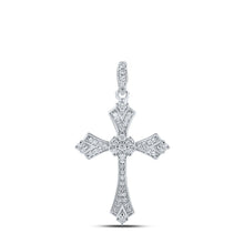 Load image into Gallery viewer, Radiant Sparkle Diamond Cross Pendant | 10kt White Gold Women&#39;s Round Diamond Cross Pendant 1/5 Cttw | Splendid Jewellery Top view from the 10Kt White Gold Womens Round Diamond Cross Pendant 1 5 Cttwpin211991 collection by Splendid Jewellery