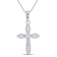 Load image into Gallery viewer, Radiant Love Diamond Cross Pendant Top view from the 10Kt White Gold Womens Round Diamond Cross Pendant 1 6 Cttwpin270010 collection by Splendid Jewellery