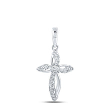 Load image into Gallery viewer, Radiant Reflections: 10kt White Gold Diamond Cross Pendant Top view from the 10Kt White Gold Womens Round Diamond Cross Pendant 1 6 Cttwpin211619 collection by Splendid Jewellery