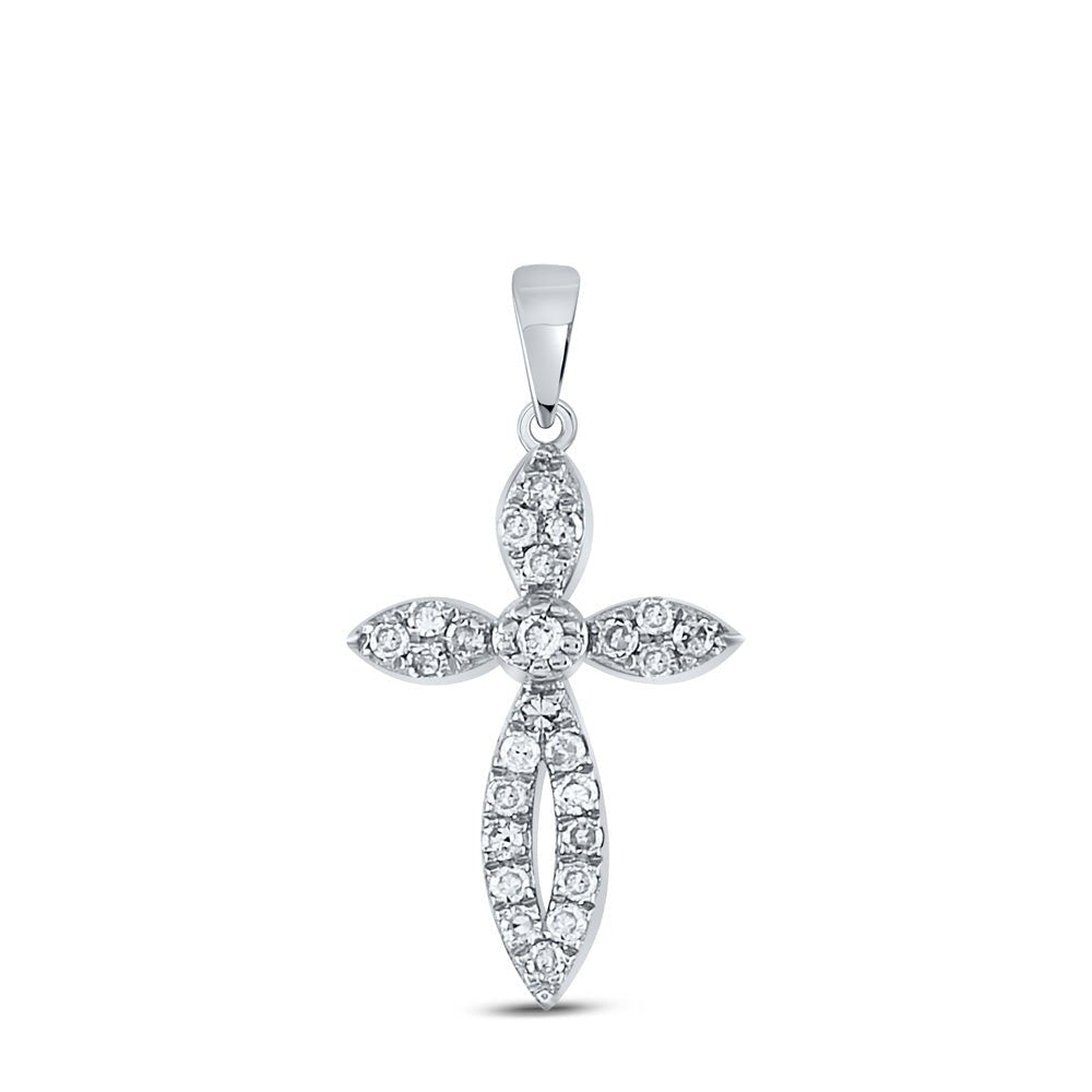 Diamond Cross Pendant | 10kt White Gold Womens Round Diamond Cross Pendant 1/6 Cttw | Splendid Jewellery GND