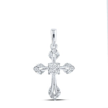 Load image into Gallery viewer, Radiant Reflections: 10kt White Gold Diamond Cross Pendant 1/6 Cttw Top view from the 10Kt White Gold Womens Round Diamond Cross Pendant 1 6 Cttwpin211634 collection by Splendid Jewellery