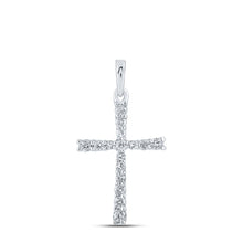 Load image into Gallery viewer, Splendid Jewellery 10kt White Gold Diamond Cross Pendant - A Symbol of Devotion and Elegance Top view from the 10Kt White Gold Womens Round Diamond Cross Pendant 1 5 Cttwpin211995 collection by Splendid Jewellery