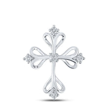Load image into Gallery viewer, Radiant Reflections: 10kt White Gold Diamond Cross Pendant Top view from the 10Kt White Gold Womens Round Diamond Cross Pendant 1 8 Cttwpin214044 collection by Splendid Jewellery