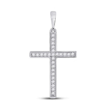 Load image into Gallery viewer, 10kt White Gold Diamond Cross Pendant | Elegant and Graceful Symbol of Faith and Love Top view from the 10Kt White Gold Womens Round Diamond Cross Pendant 1 8 Cttwpin280431 collection by Splendid Jewellery