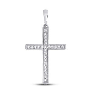 Diamond Cross Pendant | 10kt White Gold Womens Round Diamond Cross Pendant 1/8 Cttw | Splendid Jewellery GND