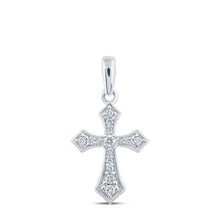 Load image into Gallery viewer, Radiant Spirit Diamond Cross Pendant Top view from the 10Kt White Gold Womens Round Diamond Cross Pendant 1 8 Cttwpin218643 collection by Splendid Jewellery