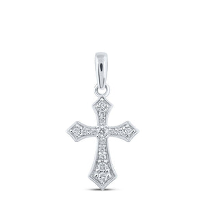 Diamond Cross Pendant | 10kt White Gold Womens Round Diamond Cross Pendant 1/8 Cttw | Splendid Jewellery GND