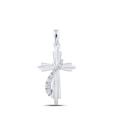 Load image into Gallery viewer, Radiant Spirit Diamond Cross Pendant Top view from the 10Kt White Gold Womens Round Diamond Cross Pendant 1 8 Cttwpin211632 collection by Splendid Jewellery