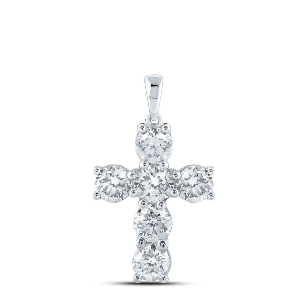 Diamond Cross Pendant | 10kt White Gold Womens Round Diamond Cross Pendant 2-3/8 Cttw | Splendid Jewellery GND