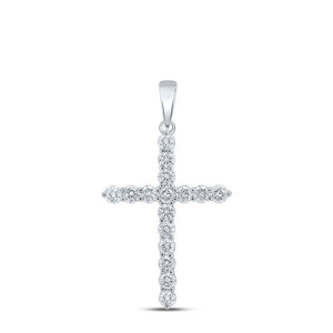 Diamond Cross Pendant | 10kt White Gold Womens Round Diamond Cross Pendant 2 Cttw | Splendid Jewellery GND