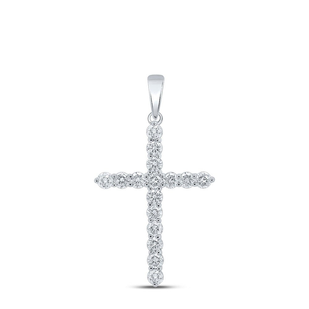 Diamond Cross Pendant | 10kt White Gold Womens Round Diamond Cross Pendant 2 Cttw | Splendid Jewellery GND