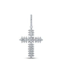 Load image into Gallery viewer, Enchanting Brilliance: 10kt White Gold Diamond Cross Pendant Top view from the 10Kt White Gold Womens Round Diamond Cross Pendant 3 4 Cttwpin214630 collection by Splendid Jewellery