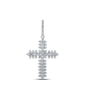Enchanting Brilliance: 10kt White Gold Diamond Cross Pendant Top view from the 10Kt White Gold Womens Round Diamond Cross Pendant 3 4 Cttwpin214630 collection by Splendid Jewellery
