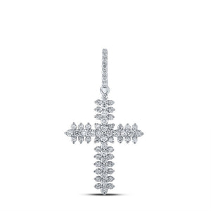 Diamond Cross Pendant | 10kt White Gold Womens Round Diamond Cross Pendant 3/4 Cttw | Splendid Jewellery GND