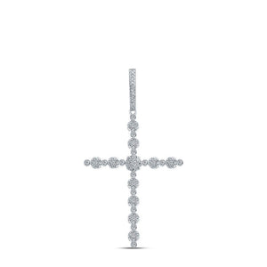 Diamond Cross Pendant | 10kt White Gold Womens Round Diamond Cross Pendant 3/4 Cttw | Splendid Jewellery GND