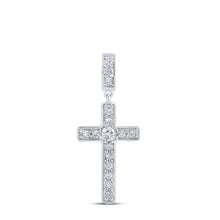 Load image into Gallery viewer, Radiant Faith: 10kt White Gold Diamond Cross Pendant Top view from the 10Kt White Gold Womens Round Diamond Cross Pendant 3 4 Cttwpin211653 collection by Splendid Jewellery