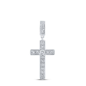 Radiant Faith: 10kt White Gold Diamond Cross Pendant Top view from the 10Kt White Gold Womens Round Diamond Cross Pendant 3 4 Cttwpin211653 collection by Splendid Jewellery