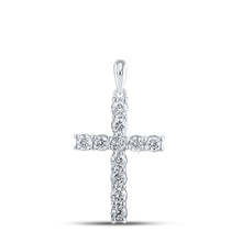 Load image into Gallery viewer, Splendid Jewellery: Radiant Diamond Cross Pendant in 10kt White Gold Top view from the 10Kt White Gold Womens Round Diamond Cross Pendant 3 4 Cttwpin211967 collection by Splendid Jewellery