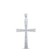 Load image into Gallery viewer, Radiant Devotion: 10kt White Gold Womens Round Diamond Cross Pendant 3/8 Cttw Top view from the 10Kt White Gold Womens Round Diamond Cross Pendant 3 8 Cttwpin211968 collection by Splendid Jewellery