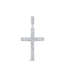 Load image into Gallery viewer, Radiant Faith: 10kt White Gold Diamond Cross Pendant Top view from the 10Kt White Gold Womens Round Diamond Cross Pendant 3 8 Cttwpin211652 collection by Splendid Jewellery