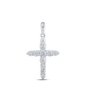 Diamond Cross Pendant | 10kt White Gold Womens Round Diamond Cross Pendant 3/8 Cttw | Splendid Jewellery GND