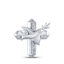 Load image into Gallery viewer, Serene Spirit Diamond Dove Cross Pendant Top view from the 10Kt White Gold Womens Round Diamond Dove Cross Pendant 1 20 Cttwpin280409 collection by Splendid Jewellery