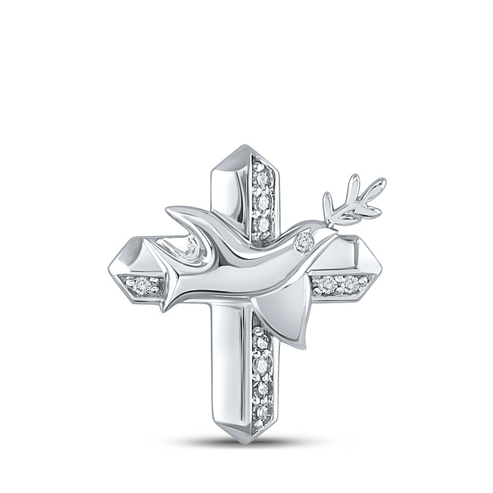 Diamond Cross Pendant | 10kt White Gold Womens Round Diamond Dove Cross Pendant 1/20 Cttw | Splendid Jewellery GND