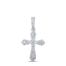 Load image into Gallery viewer, Radiant Love Diamond Cross Pendant Top view from the 10Kt White Gold Womens Round Diamond Heart Cross Pendant 1 5 Cttwpin211047 collection by Splendid Jewellery