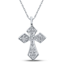 Load image into Gallery viewer, Radiant Faith Diamond Cross Pendant Top view from the 10Kt White Gold Womens Round Diamond Small Cross Pendant 1 20 Cttwpin246794 collection by Splendid Jewellery